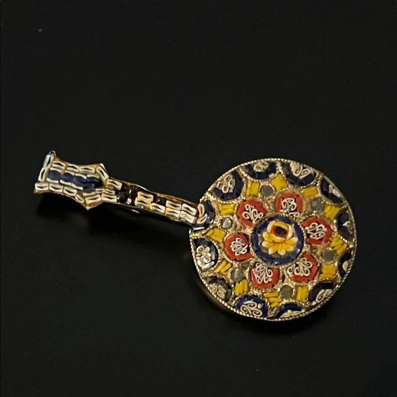 Vintage Multicolor Italian Mosaic Tile Floral Banjo Guitar Strings Brooch - Picture 3 of 6
